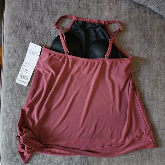 TrimShaper Women's High Neck Handkerchief-hem Tankini Side Tie Swim Top size 14 - Picture 9 of 13